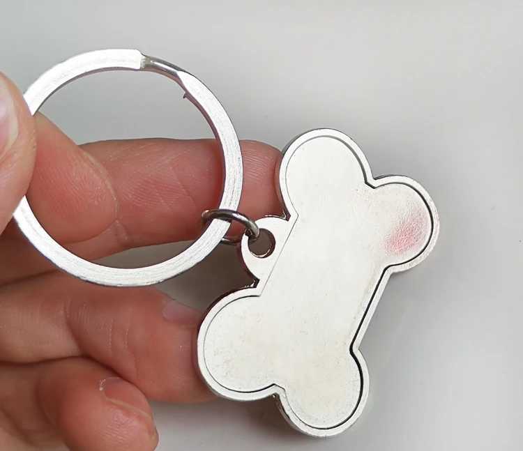 Double sided printing zinc alloy Pendant Blank Keychain Metal Bone Sublimation Dog tag keychain