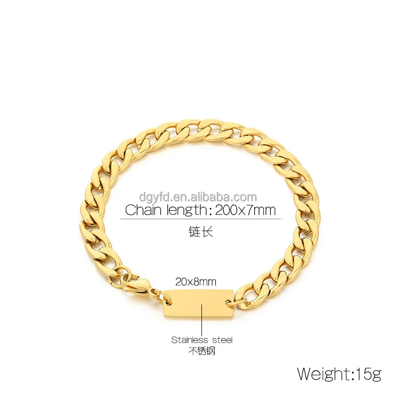 Stainless Steel Engraved Cable Chain Bracelet