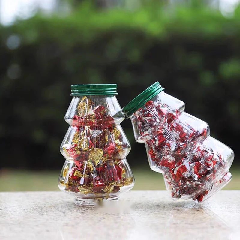 Creative And Personalized Christmas Tree Shaped Drink Bottle Transparent Plastic Milk Tea Bottle Christmas Candy Bottle YGH543
