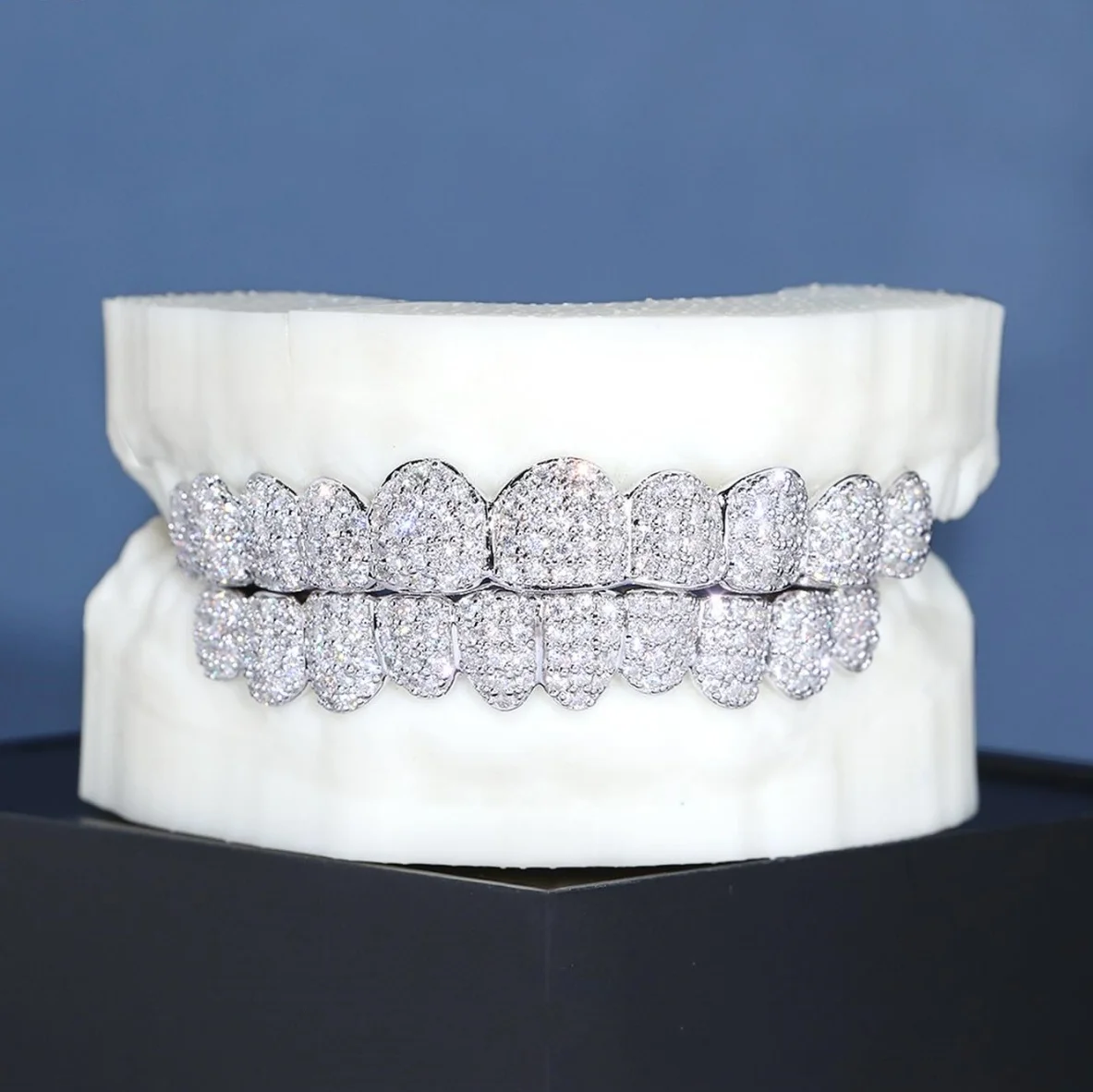 VVS Moissanite Grillz 10 to 10 Pieces Pass Diamond Tester S925 Silver Gold Plated Iced Out Grillz