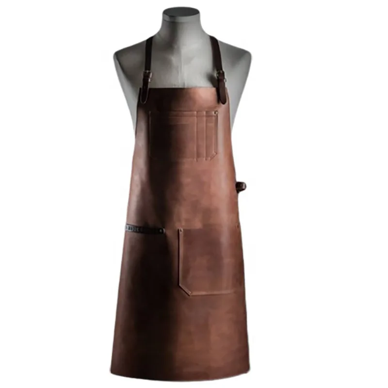 Fashion Pu apron barbecue kitchen chef baking Multi Pocket practical leather apron