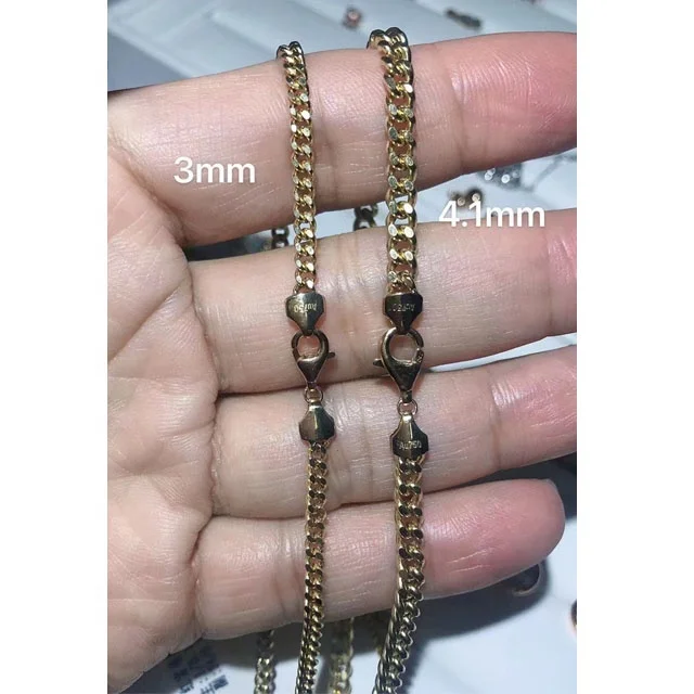 Xinfly 3.1mm 4.2mm 5.3mm hiphop fashion jewelry flat curb Miami Cuban link Chains Solid gold 18k Men Women Necklace
