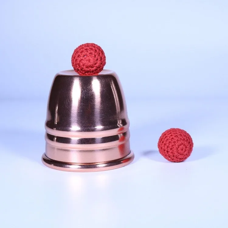 Super Professional Brass Three Cups and Balls Stage Magic Tricks Magician Close Up Magic Illusions Gimmick Props,Copper,Comedy