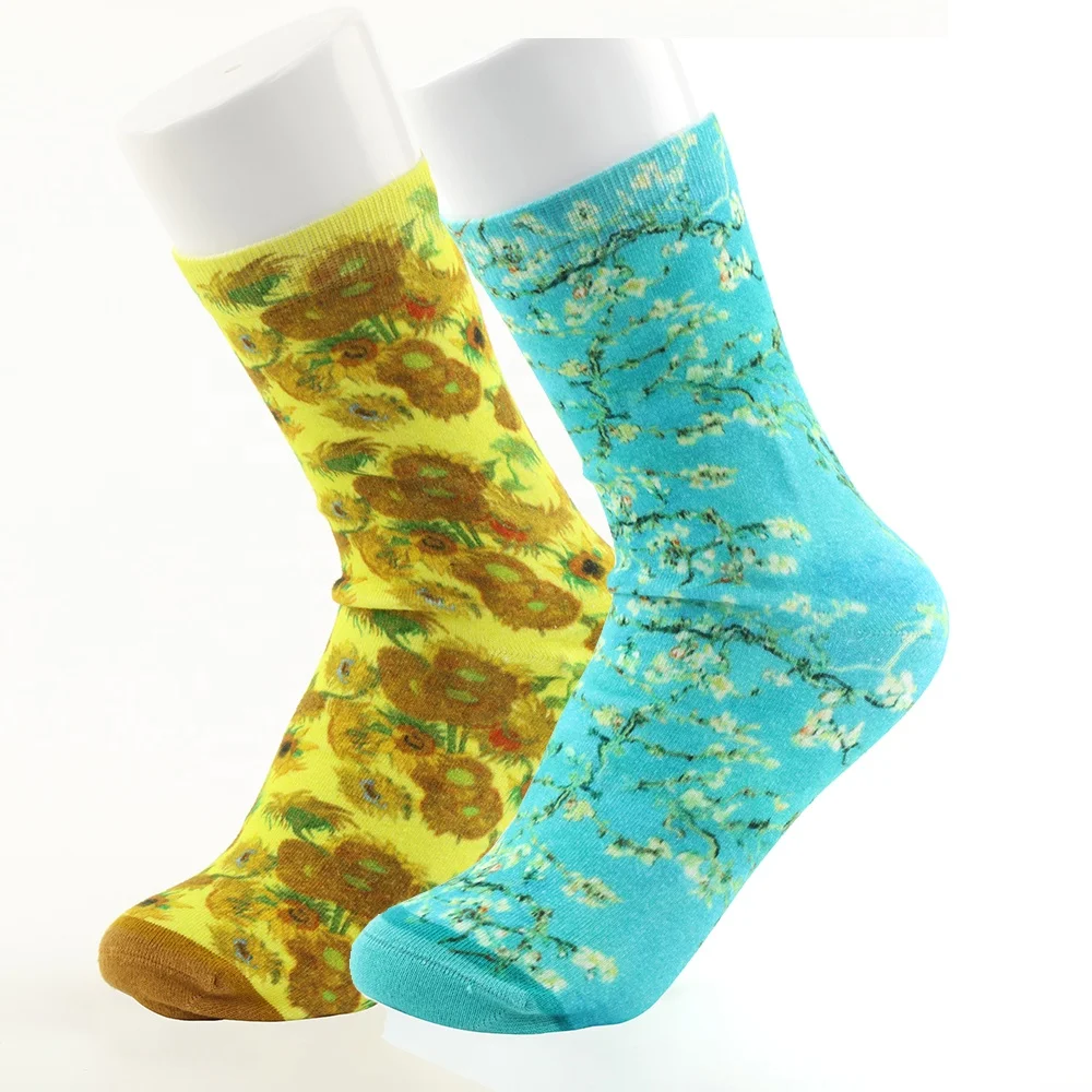 All over combed cotton photo print sublimation 360 custom print socks oem