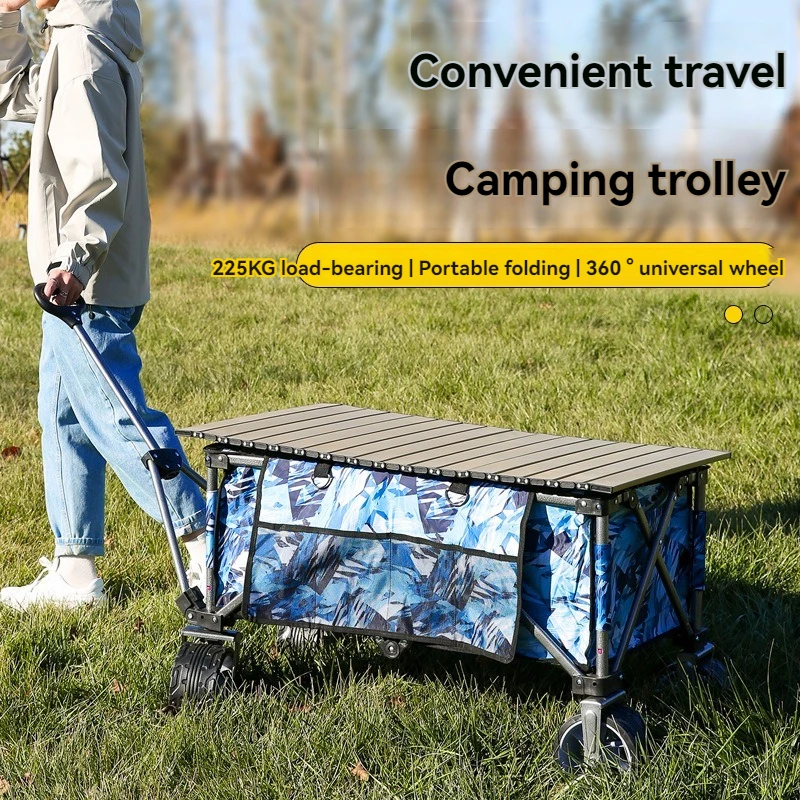 Outdoor Folding Multifunctional Camping Vehicle  Practical Handcart  Heavy-Duty Folding Travel Cart With Desktop And Storage