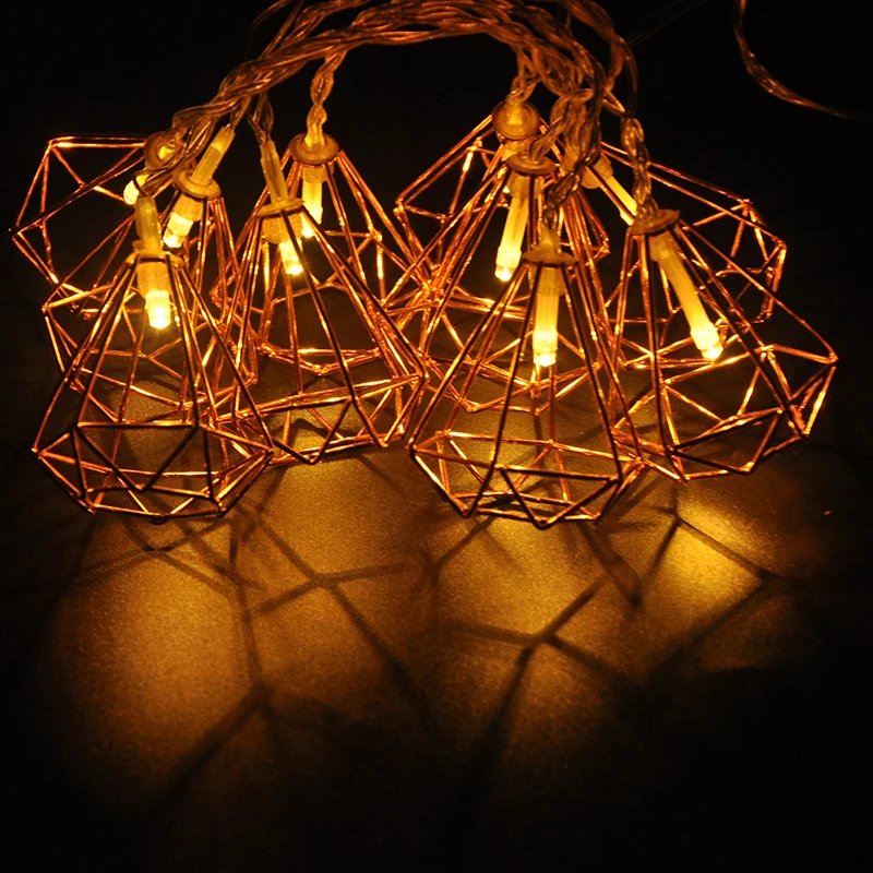 Christmas decoration LED string light with Triangular metal cone decos for indoor home bedroom curtain decor