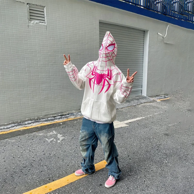 Custom spiderman hoodie full zip over the face spider hoodie oversized full face zip up hoodies jacket men