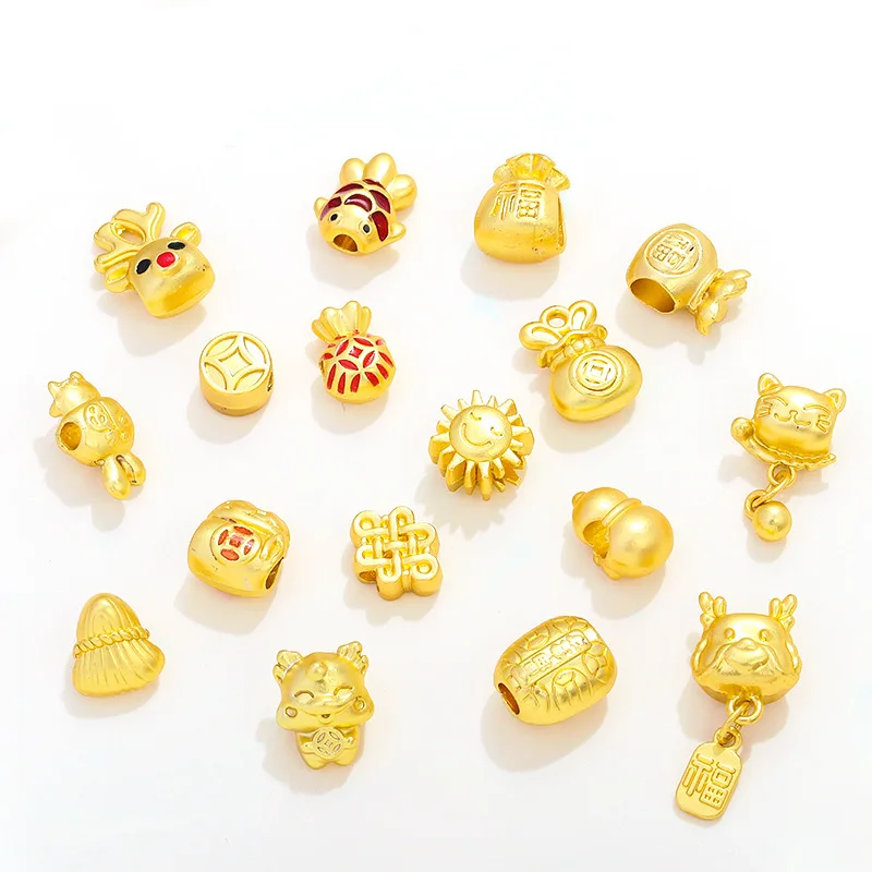 2024 Chinese Style Ancient Method 18K Real Gold Pendant Copper Plated Dripping Oil DIY Beaded Bracelet Necklace Caps