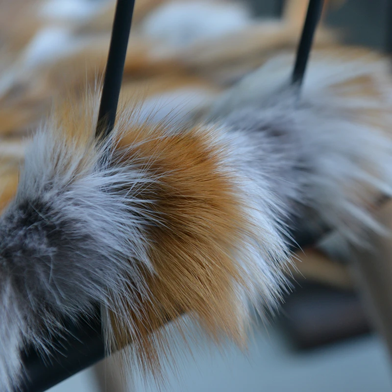 Natural Fox Fur Car Seat Cover Square Cushion Universal Size Fit for Auto, Chair and Armchair