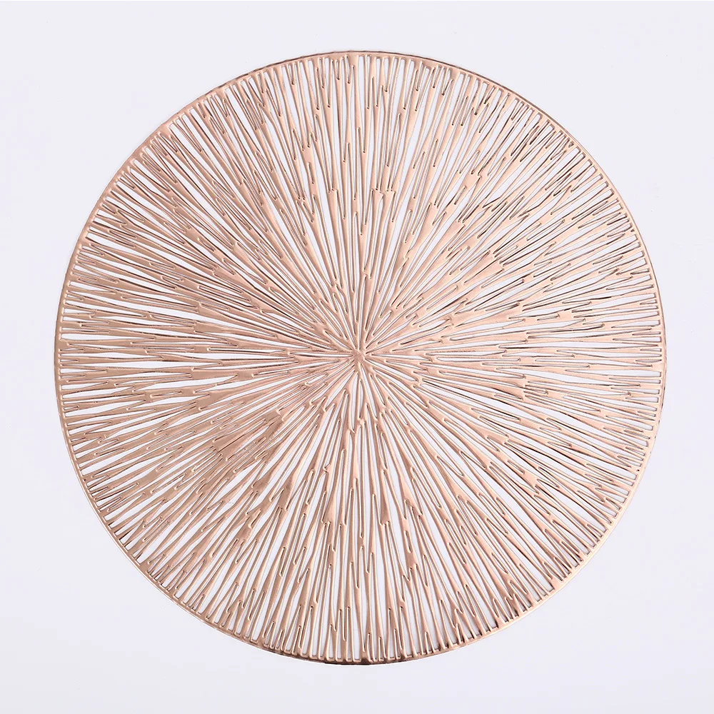 2023 Popular Wholesale gold wedding sunflower seed PVC round washable rattan placemats for dining table