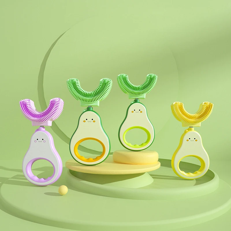 High Quality Food Grade Silicone Tooth Brush Head 360 Degree Cleaning Kids Baby U Shaped Toothbrush