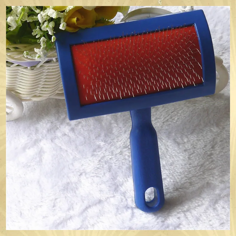 Simple Plastic Handle Pet Dog Cat Animal Puppy Poodle Long Hair Fur Cleaning Grooming Slicker Brush