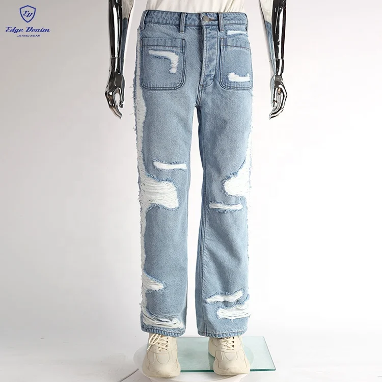Мужские джинсовые брюки EDGE DENIM голубые потертые джинсы в стиле рок-звезд рок-н-ролл