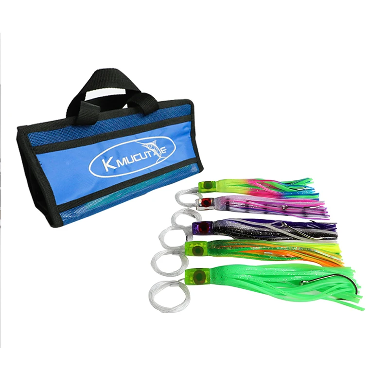 kmucutie 7.5inch 5pieces Resin Head Trolling Lure Marlin Tuna Mahi  Durado Wahoo Octopus Skirted Fishing Lure