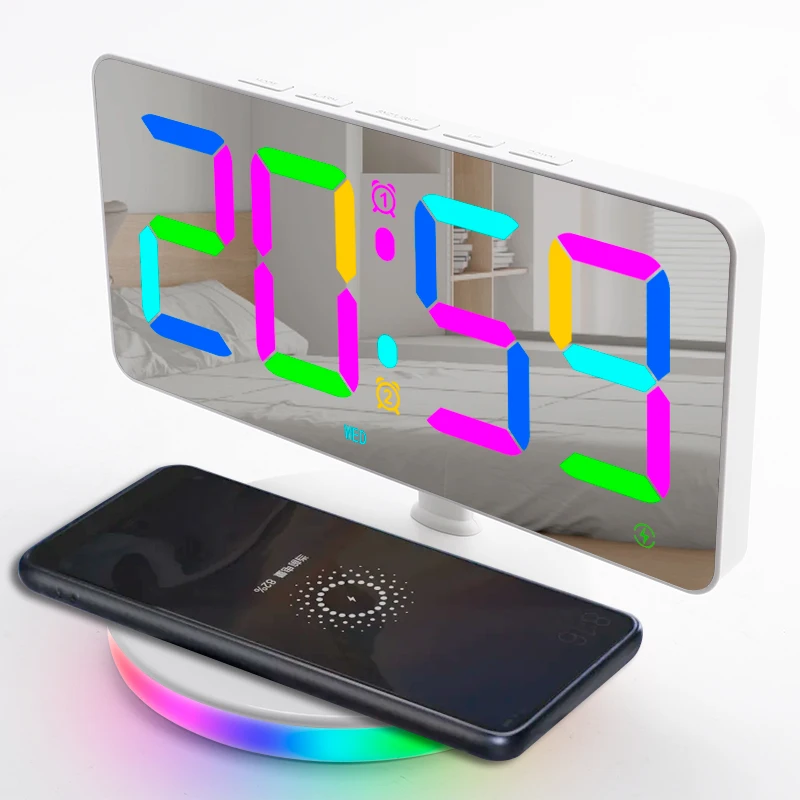 Three levels of digits brightness display on the screen multi-functional wireless charger alarm clock speaker