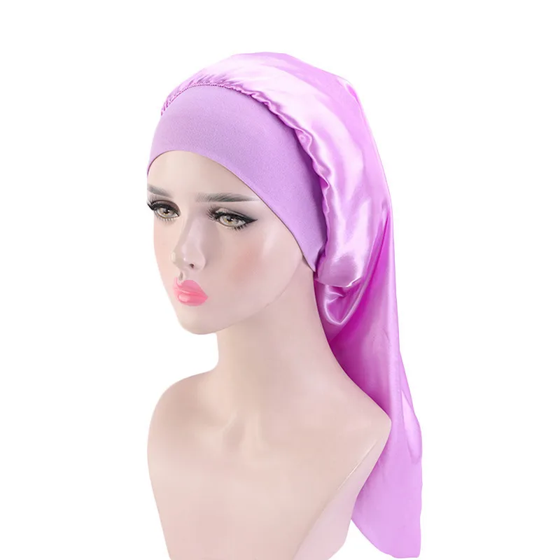 Muslim Satin Sleep Cap for Long Hair Extra Long Bonnet Women Dreadlocks Curly Hair