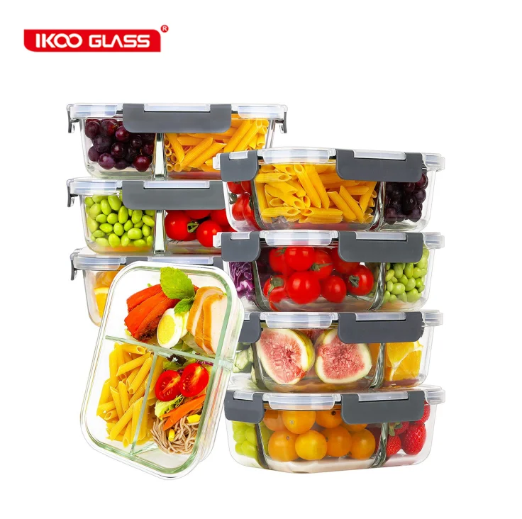 8 Pack Glass Meal Prep Containers 3 Compartment Glass Food Storage Containers with Lids Airtight Glass Lunch Boxe