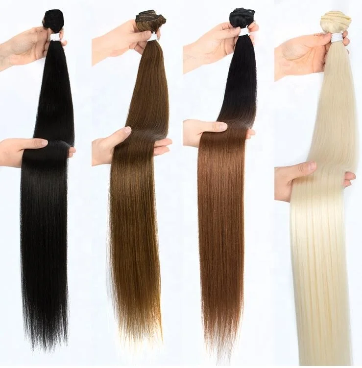 Noble Bone straight 12 to 36 inches natural black ombre blonde color high resistant fiber with closure synthetic hair bundles