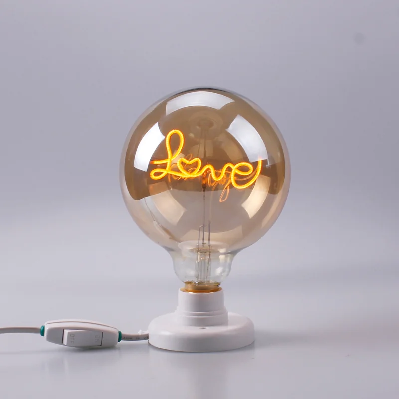 Customized logo Heart Star 4W 1800-2200k Glass E26 E27 B22d Clear Dimmable A19 A60 Cartoon Bulb LED Filament Bulb