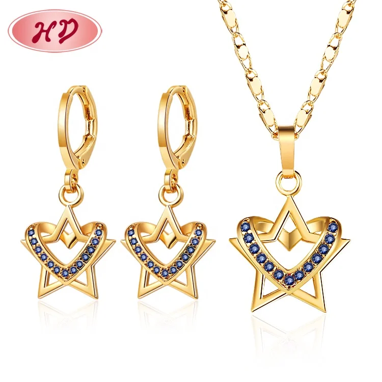 American 18 Karat Plate Heart Star Pendant Earrings And Necklaces Sets Brass Cubic Zirconia for Women Trendy Alloy