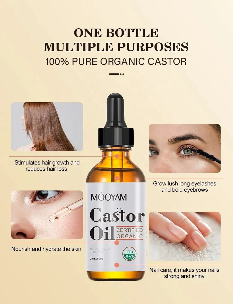Organic Castor Oil Natural Organic Cold Pressed Unrefined Castor Oil For Eyelashes Eyebrow Skin Care Hair Care
