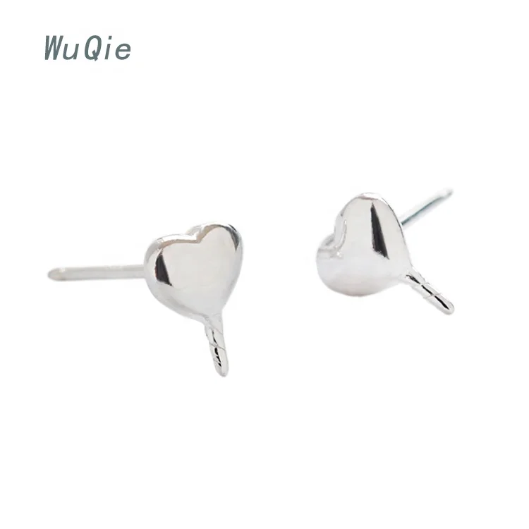 Wuqie Korean Style Silver Sweet Heart Shape Stud Earring Findings DIY Jewelry Accessories for Women