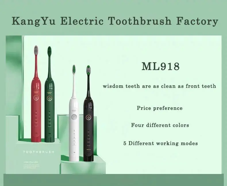 Kang Yu Factory Oem Odm Rechargeable Automatic Travel Black Adult Brosse a Dent Electrique Sonic Ultrasonic Electric Toothbrush