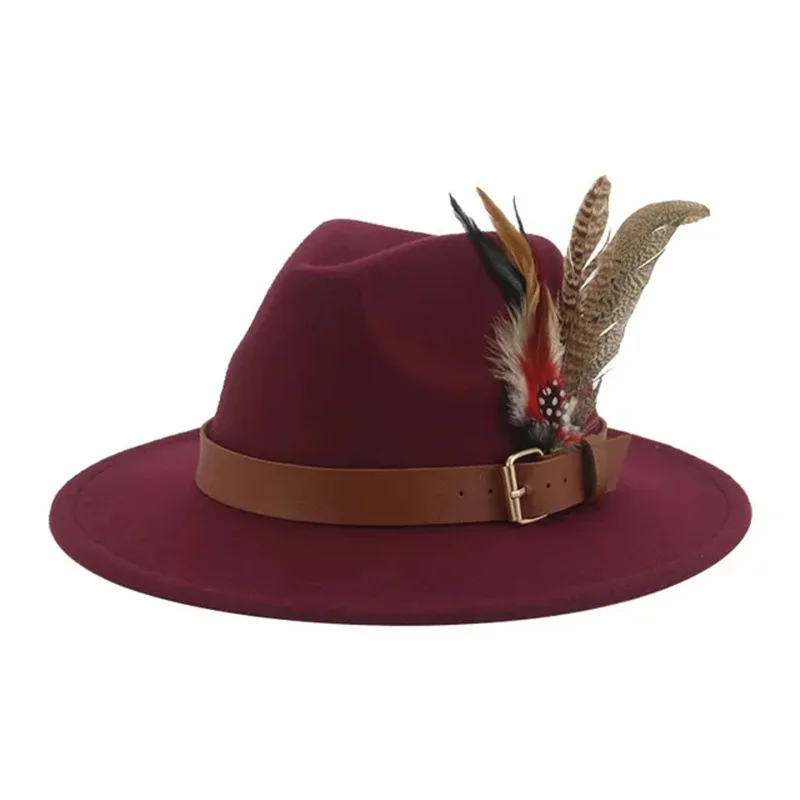 Wholesale Cheap High Quality Jazz Church Custom Printing Embroidery Logo Wool Wide Brim Felt Fedora Hats With Feather Belt