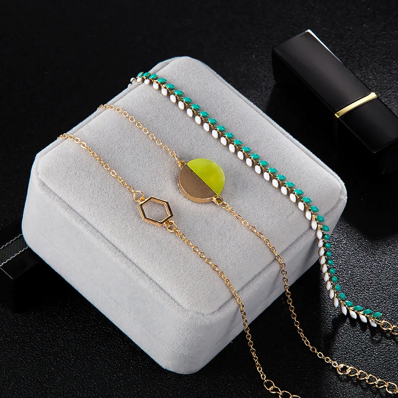 
Wholesale and retail new European and American personality fashion cool wind candy color geometry 3 sets of bracelets 