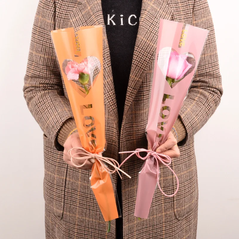 wholesale High quality Single plastic flower sleeves Florist packaging waterproof Flower bag transparent