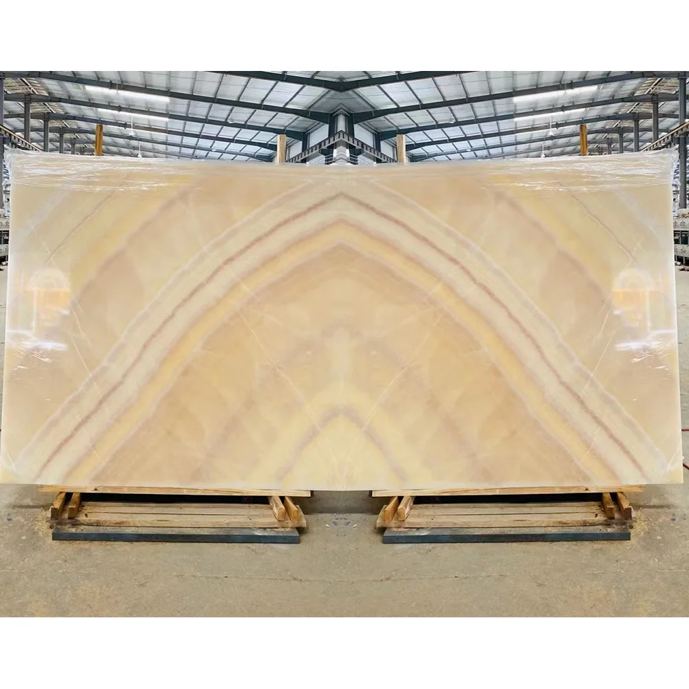 Bookmatch light cream-gold Onice Miele Extra Peachy yellow onyx for bathroom and table top