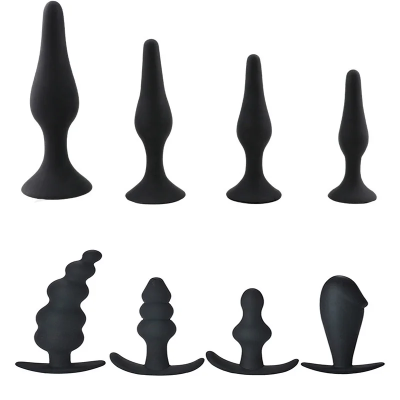 4 Pcs  5 pcs Soft Silicone Suction Cup Anal Sex Tools Trainer Kit Anal Butt Plug Set For Male Female