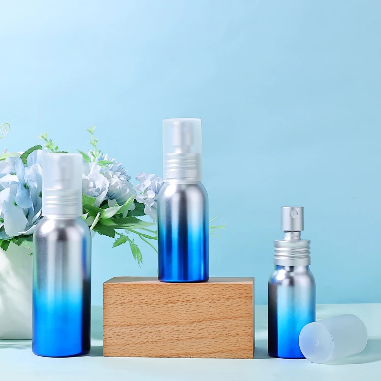 40ml 50ml 100ml custom refillable empty cosmetic recycled aluminum lotion pump essential oil dropper bottles spray pump bottle