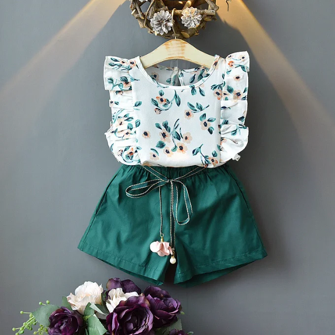 
Kids summer floral shirt and pant little girls western outfit toddler stylish clothing sets 