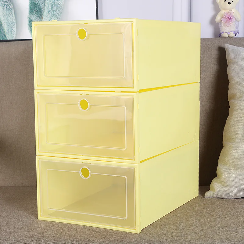 Factory Transparent Shoe Box Shoes Organizers Plastic Thickened Foldable Dustproof Storage Box Stackable Combined Shoe Cabinet