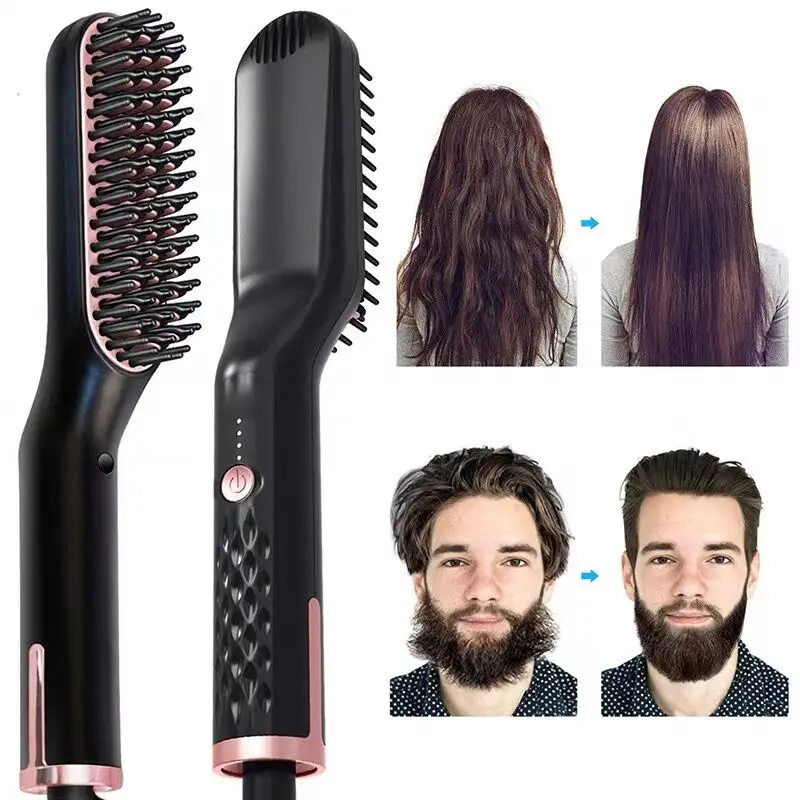 PSB high quality 3 in 1 electric ceramic beard and hair straightener brush beard straightening comb