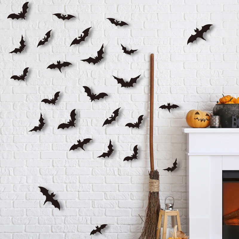 Halloween 3D bat decoration black spider wall stickers plastic bat spider for doors windows decoration