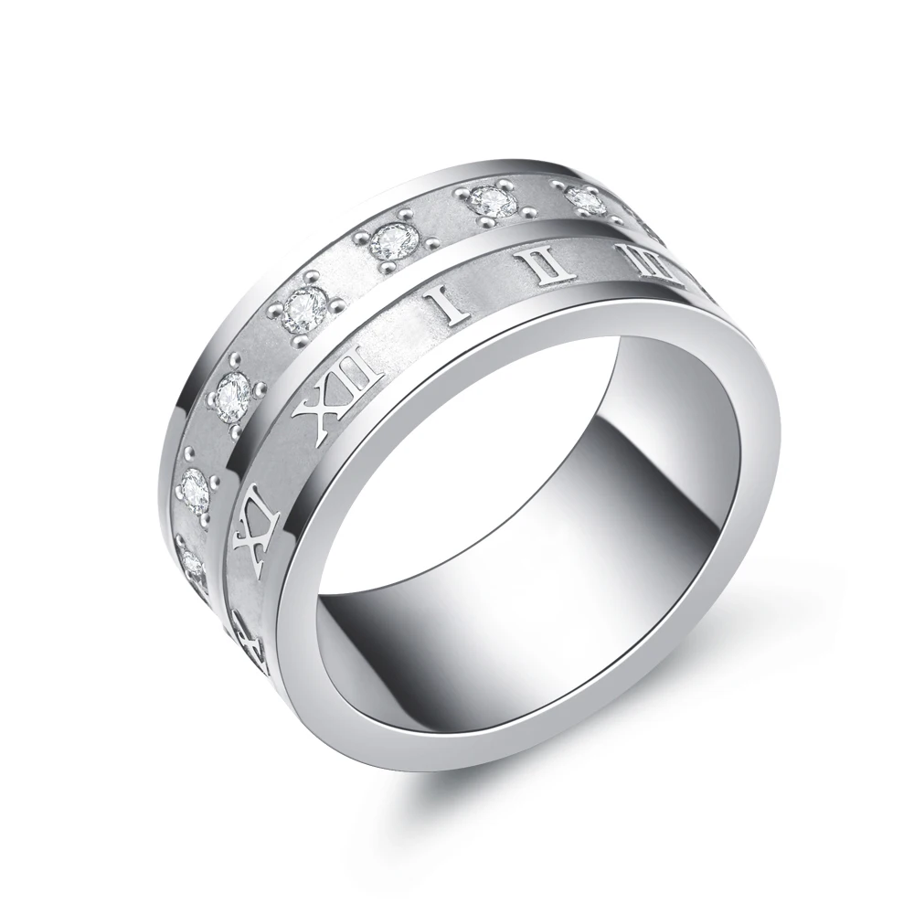 Mirror Polished Cz Number Stainless Steel Band Boys Finger Rings