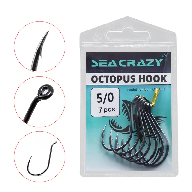 High Quality BKK 201105 Octopus Hooks Black Nickle Hooks High Carbon Steel Beak Barbed  Hooks For Saltwater Fishing