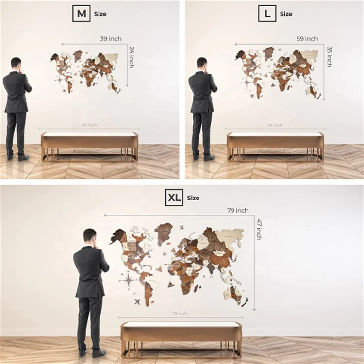 New home office gifts large push pin map decoration art wall world travel map 3D wood world map