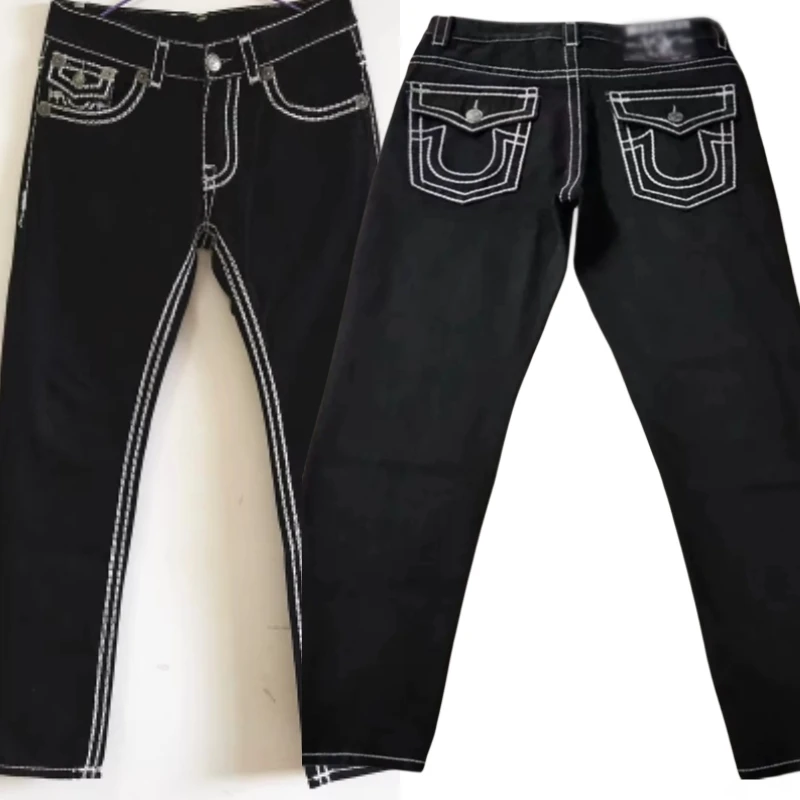 Wholesale designer brand clothing washed high waist black denim pants high quality fashion jeans for women