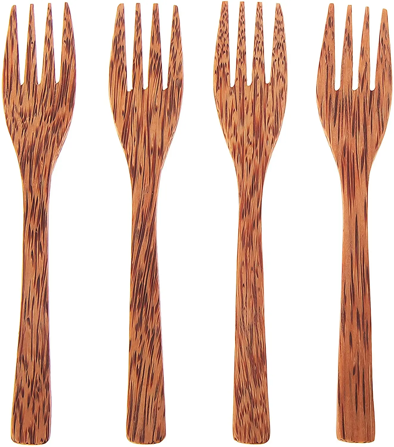 Reusable Kitchen Tool Salad Natural Wooden Tableware Forks Set Organic Coconut Wooden Fork