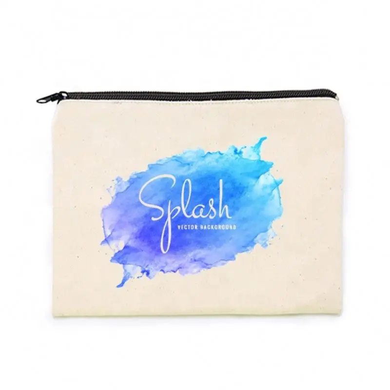 Luxury Plain Custom Black Clutch Cotton Canvas Zip Pouch For Toiletry