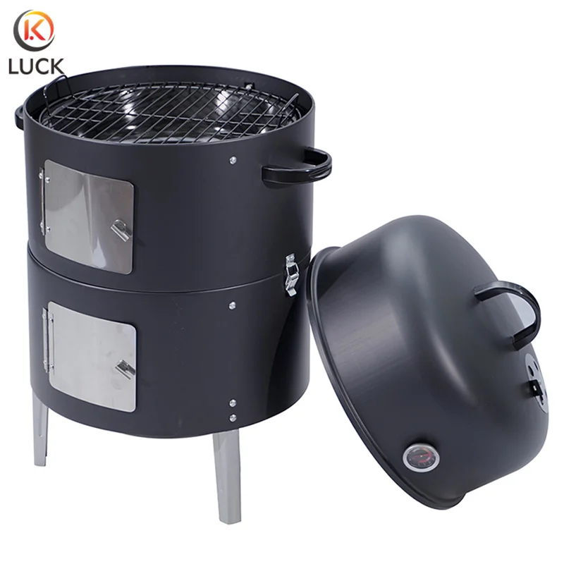 Outdoor Portable 3 in 1 Barbecue Grill Stainless Steel Charcoal BBQ Smoker Grills