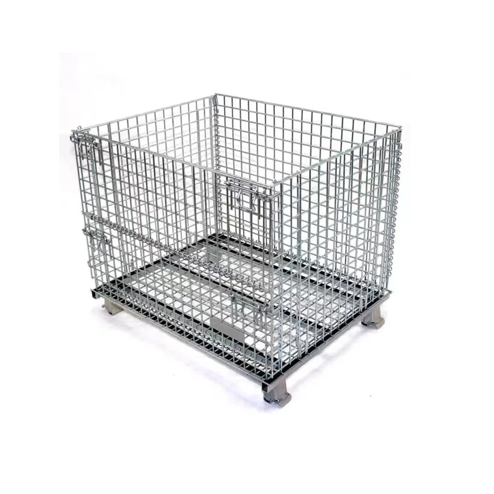 High Quality Industrial Storage Transport Nestable Folding Wire Mesh Roller Cage Trolley