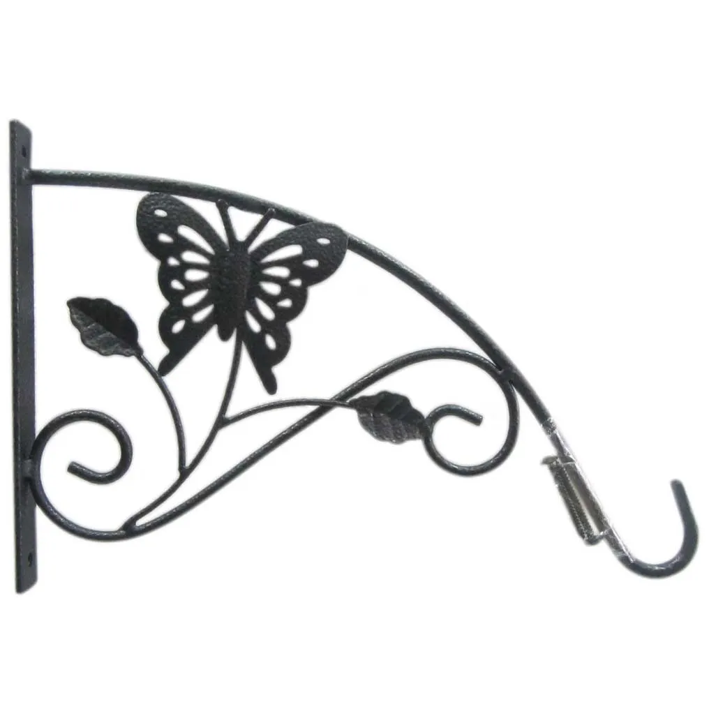 Wholesale Metal Butterfly Wall Hanging Plants Bracket Black Hook Rack for Garden Flower Pot Baskets