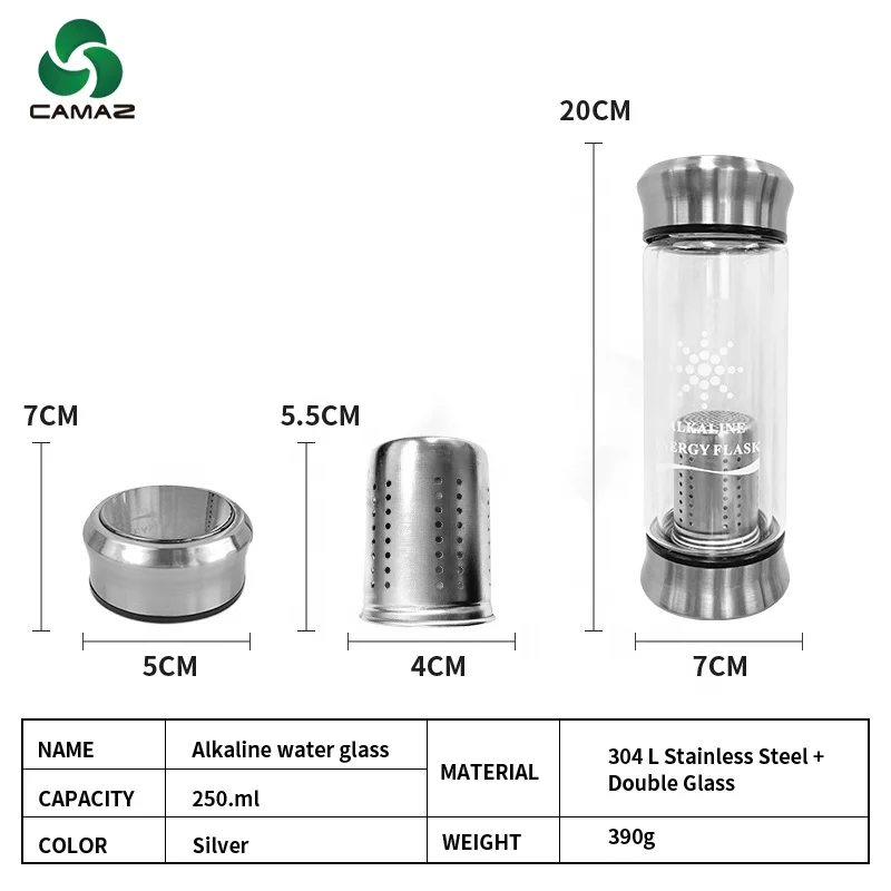 CHC 5023 Bio glass Energy Alkaline water flask with mineral stone for change normal water into Health care water