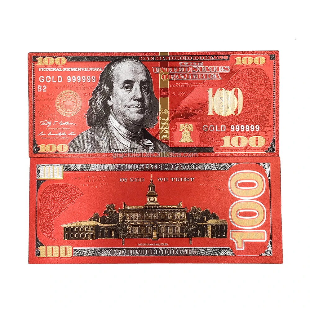 Red Gold Dollar Bill Special US $100 Gift Money for Souvenir Play Money for Fun Gold Currency