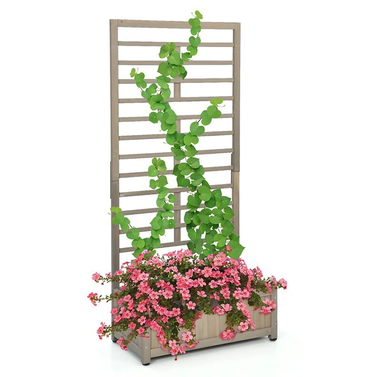 Outdoor Garden Furniture Wood Planter Box W/trellis Raised Garden Bed For Climbing Plant