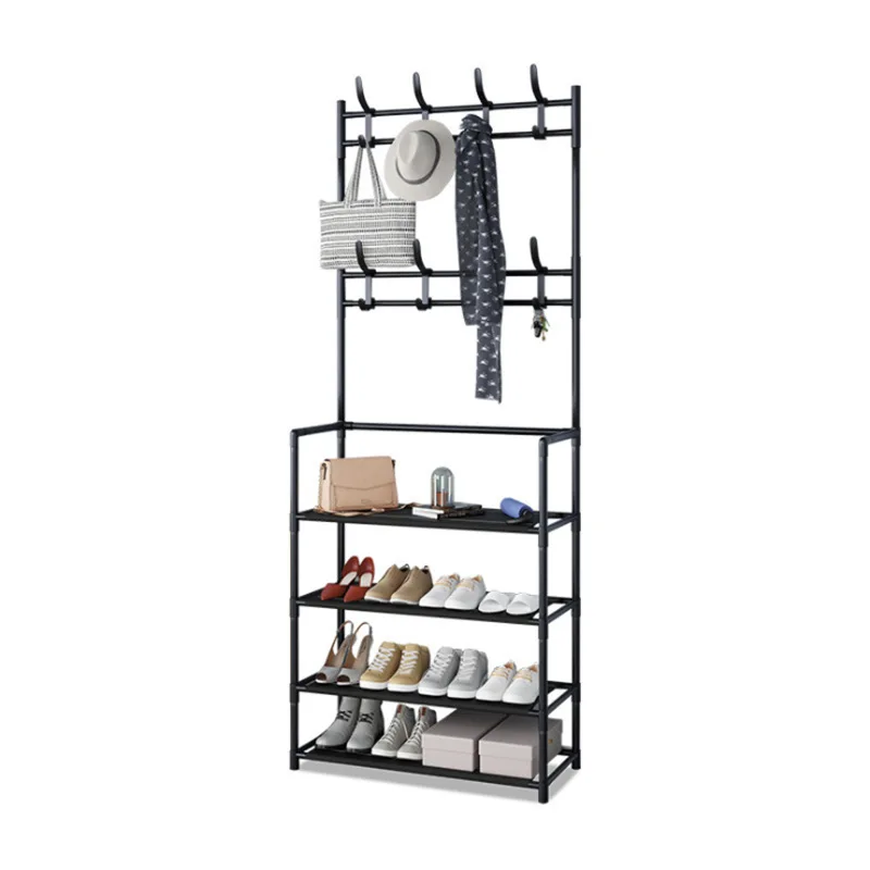 Factory direct supply Simple Floor Clothes Rack And Shoe Rack 4 Layer Iron shelf in living room